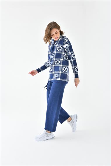 FTZ Women Kadın Dama Desenli İkili Takım  İndigo 20604