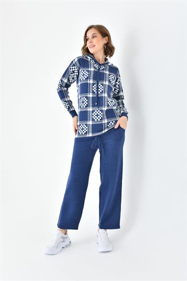 FTZ Women Kadın Dama Desenli İkili Takım  İndigo 20604