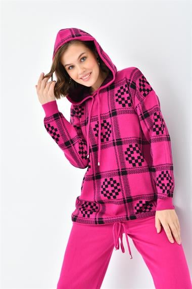 FTZ Women Kadın Dama Desenli İkili Takım  Fuşya 20604