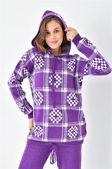 FTZ Women Kadın Dama Desenli İkili Takım  Mor 20604