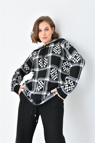 FTZ Women Kadın Dama Desenli İkili Takım  Siyah 20604