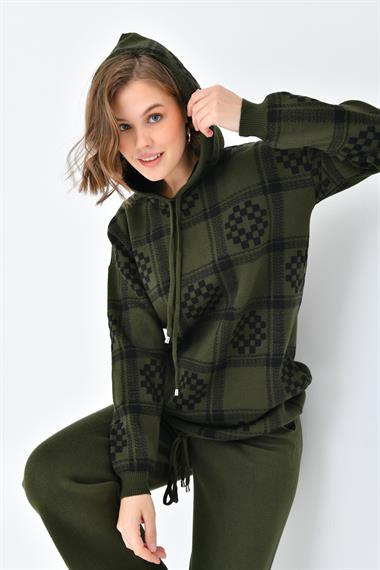 FTZ Women Kadın Dama Desenli İkili Takım  Haki 20604