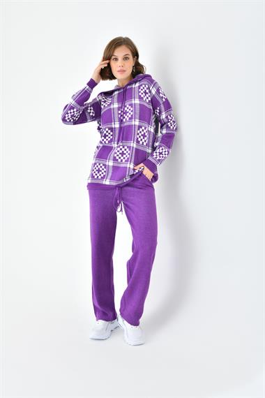 FTZ Women Kadın Dama Desenli İkili Takım  Mor 20604