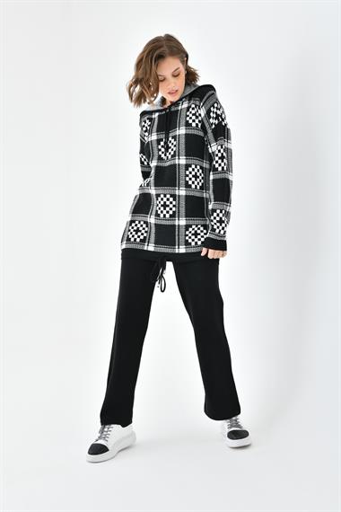 FTZ Women Kadın Dama Desenli İkili Takım  Siyah 20604