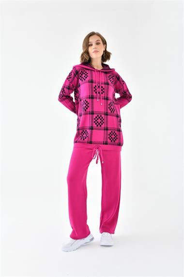 FTZ Women Kadın Dama Desenli İkili Takım  Fuşya 20604
