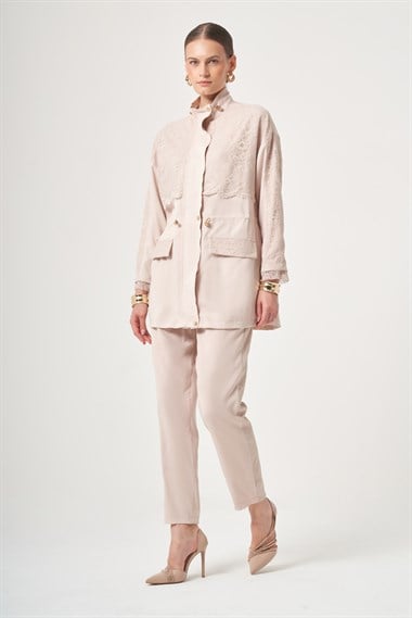 FTZ Women Kadın Dantel Detay Takım  Beige 31384