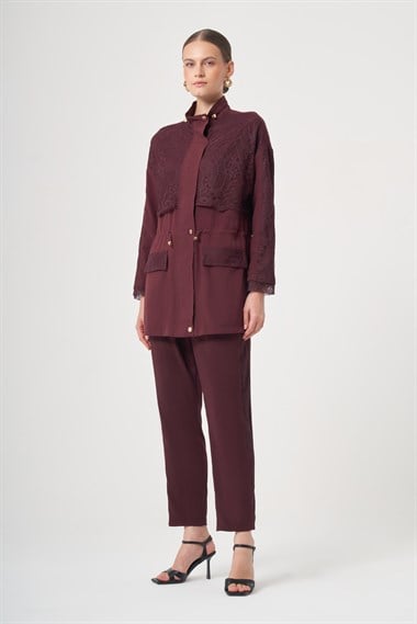 FTZ Women Kadın Dantel Detay Takım  Bordo 31384