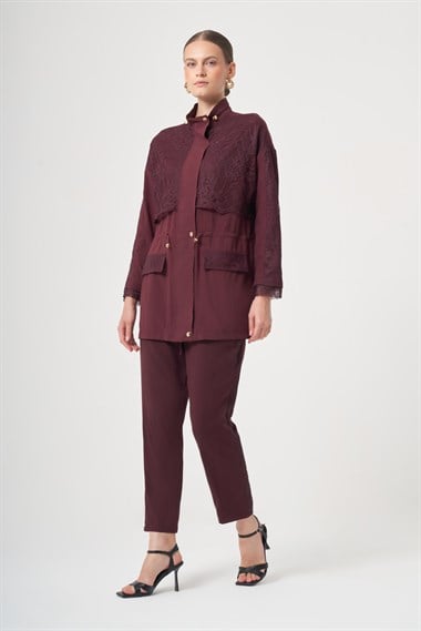 FTZ Women Kadın Dantel Detay Takım  Bordo 31384