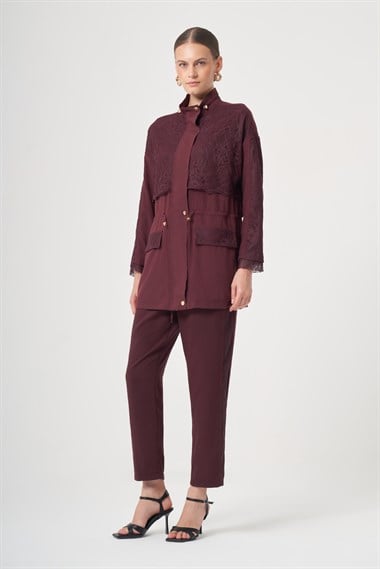 FTZ Women Kadın Dantel Detay Takım  Bordo 31384