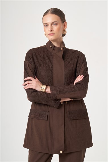 FTZ Women Kadın Dantel Detay Takım  Kahve 31384