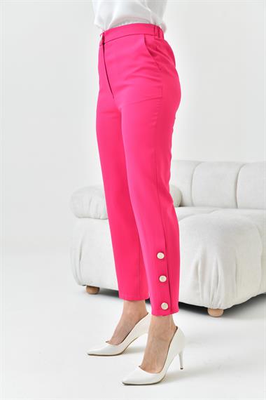 FTZ Women Kadın Dar Paça Düğmeli Pantolon  Fuşya 30779