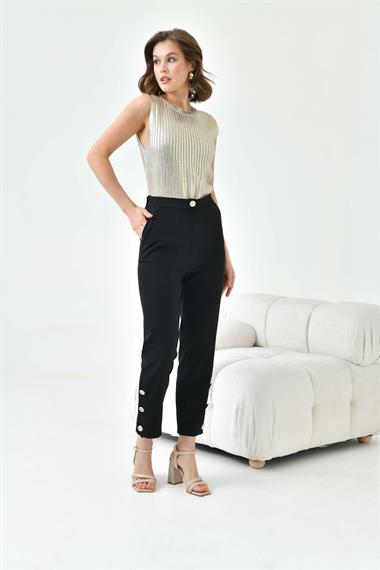 FTZ Women Kadın Dar Paça Düğmeli Pantolon  Siyah 30779
