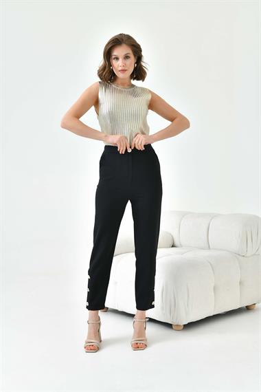 FTZ Women Kadın Dar Paça Düğmeli Pantolon  Siyah 30779