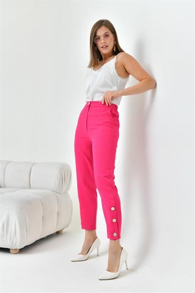FTZ Women Kadın Dar Paça Düğmeli Pantolon  Fuşya 30779