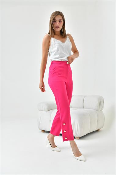 FTZ Women Kadın Dar Paça Düğmeli Pantolon  Fuşya 30779