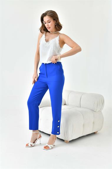 FTZ Women Kadın Dar Paça Düğmeli Pantolon  Saks Mavi 30779