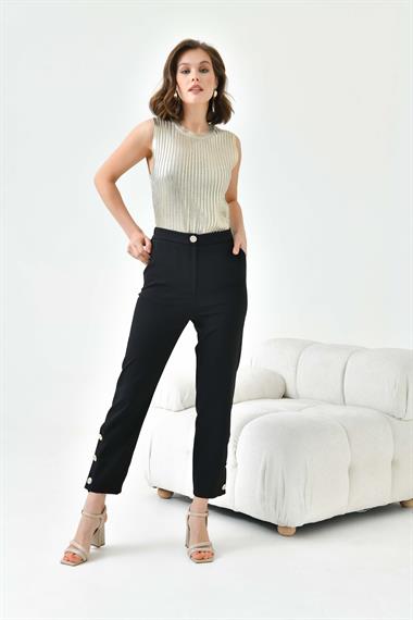 FTZ Women Kadın Dar Paça Düğmeli Pantolon  Siyah 30779