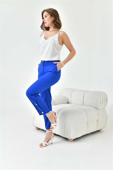 FTZ Women Kadın Dar Paça Düğmeli Pantolon  Saks Mavi 30779