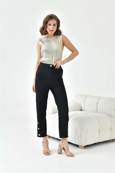 FTZ Women Kadın Dar Paça Düğmeli Pantolon  Siyah 30779