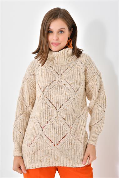 FTZ Women Kadın Degaje Yaka Detaylı Simli Kazak  Taş 20565