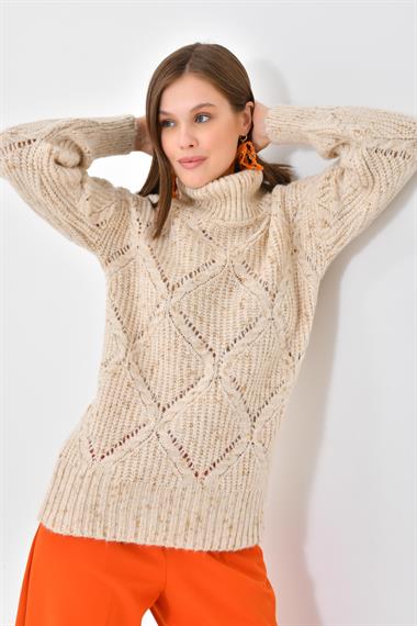 FTZ Women Kadın Degaje Yaka Detaylı Simli Kazak  Taş 20565