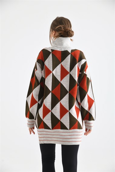 FTZ Women Kadın Degaje Yaka Üçgen Detay Kazak  Taş 20054