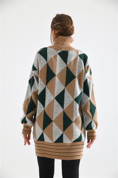 FTZ Women Kadın Degaje Yaka Üçgen Detay Kazak  Bisküvi 20054