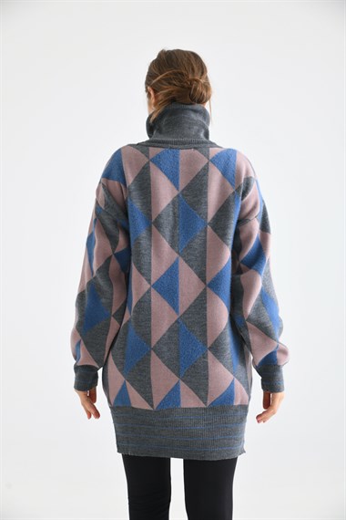 FTZ Women Kadın Degaje Yaka Üçgen Detay Kazak  Gri 20054