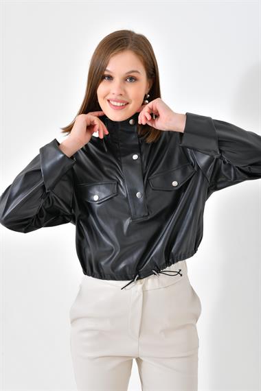 FTZ Women Kadın Deri Bluz  Siyah RBN4017