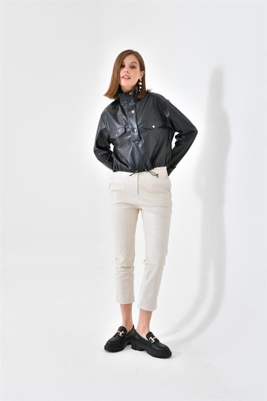 FTZ Women Kadın Deri Bluz  Siyah RBN4017