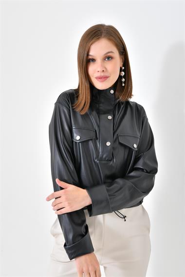 FTZ Women Kadın Deri Bluz  Siyah RBN4017