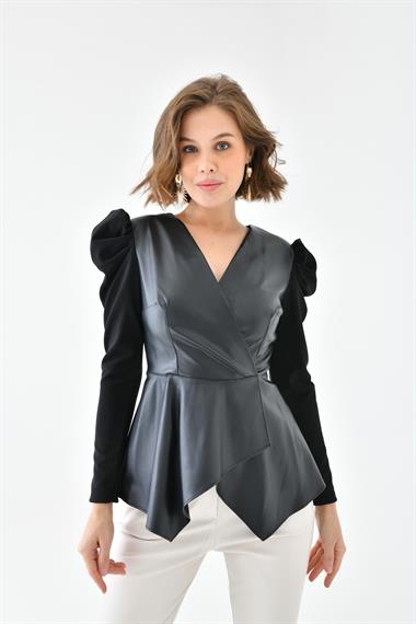 FTZ Women Kadın Deri Bluz  Siyah RBN4072