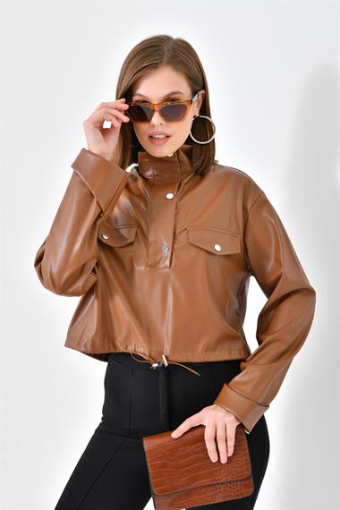 FTZ Women Kadın Deri Bluz  Taba RBN4017