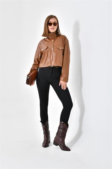 FTZ Women Kadın Deri Bluz  Taba RBN4017