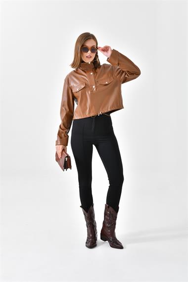 FTZ Women Kadın Deri Bluz  Taba RBN4017