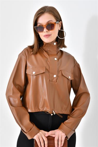 FTZ Women Kadın Deri Bluz  Taba RBN4017