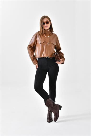 FTZ Women Kadın Deri Bluz  Taba RBN4017