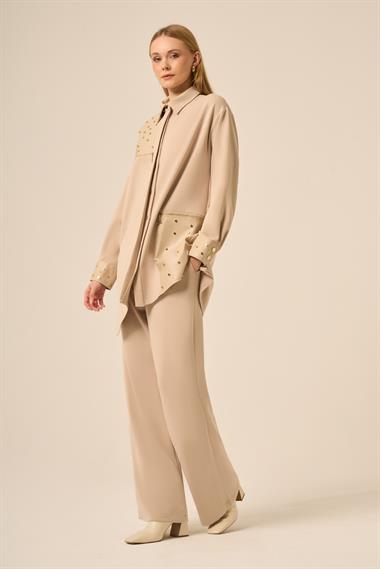 FTZ Women Kadın Deri Detay Takım  Beige 31246