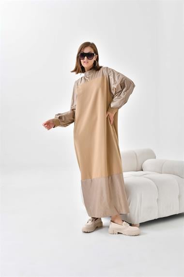 FTZ Women Kadın Deri Detaylı Elbise  Beige 30617