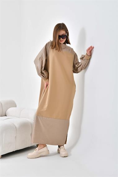 FTZ Women Kadın Deri Detaylı Elbise  Beige 30617