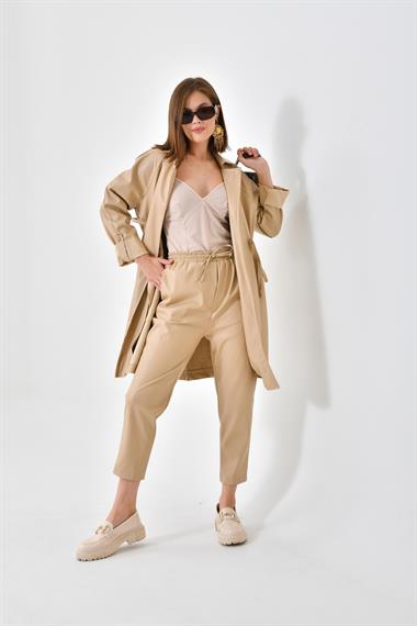 FTZ Women Kadın Deri Pantolon  Camel RBN4049