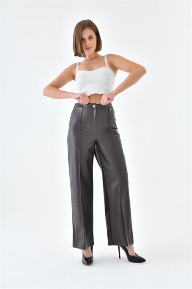 FTZ Women Kadın Deri Pantolon  Kahve 30634