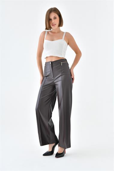 FTZ Women Kadın Deri Pantolon  Kahve 30634