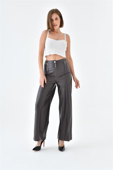 FTZ Women Kadın Deri Pantolon  Kahve 30634