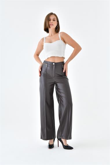 FTZ Women Kadın Deri Pantolon  Kahve 30634