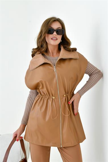 FTZ Women Kadın Deri Yelek  Camel 30933