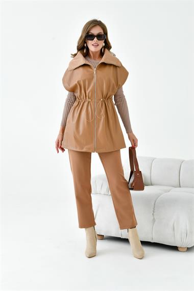 FTZ Women Kadın Deri Yelek  Camel 30933