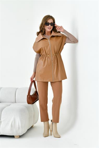 FTZ Women Kadın Deri Yelek  Camel 30933