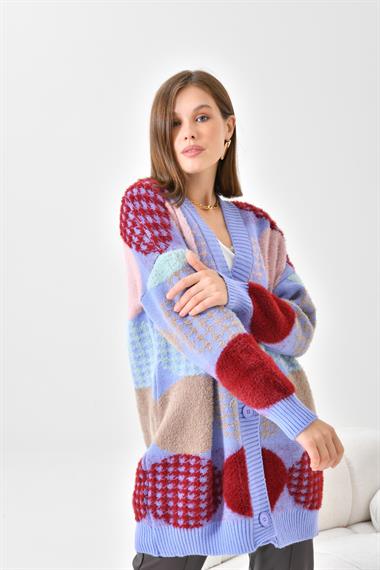 FTZ Women Kadın Desen Düğme Detay Hırka  Lila 21-6019