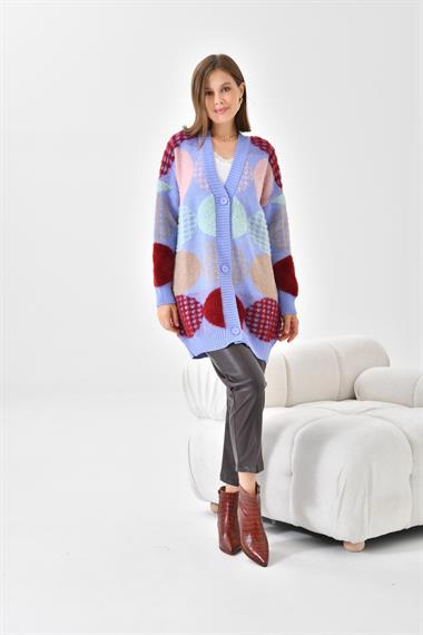 FTZ Women Kadın Desen Düğme Detay Hırka  Lila 21-6019